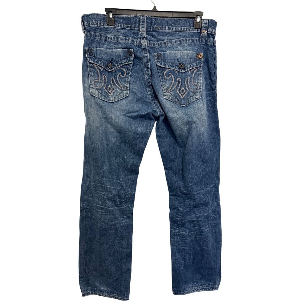 Mek Denim Harbin Slim Straight Blue Jeans W38/L34 Button Fly Distressed Look